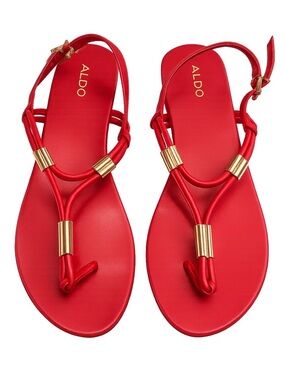 ALDO Red T-Strap Thong Sandals Gold Hardware Women’s Flat Sandals size 6.5